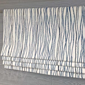 Faux Roman Shade Window Valance; Modern Stripe in Navy Blue and Dark Gray on Light Cream; Custom Window Covering; Rapids in Harbor