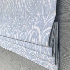 Faux (Fake) Flat Roman Shade Window Valance, Neutral Color; Powder Blue, White; Custom Size Window Curtain; Joash in Mineral Blue