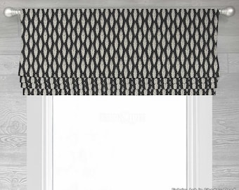 Roman Shade, Faux Shade Valance, Modern Dark Gray/Black Print on Natural Reed Cotton Fabric, Ash I in Shadow