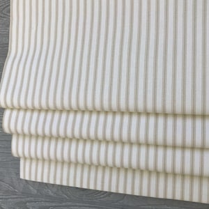 Lined Beige and White Faux (Fake) Roman Shade Window Valance; Traditional Country Ticking Stripe Window Curtain; Berlin in Sand