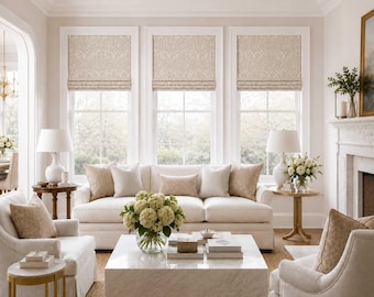 Beige/Sand Gold Living Room Roman Shade, Faux Shade Valance in Natural and Off-White Modern, Joash in Gobi