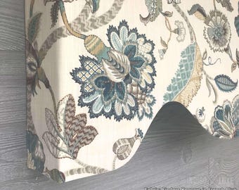 Shaped Rod Pocket Cornice Custom Valance, Fits Single Window 33 - 42 Inches ONLY, Jacobean Floral;  Finders Keepers Pattern I