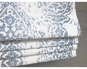 Custom Window Treatment Made with Manchester in Cash Blue Fabric