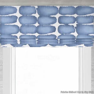 Lined Modern Faux Roman Shade Window Valance; Custom Window Curtain in Blue and White; Shibori Dot in Sky Slub Canvas;