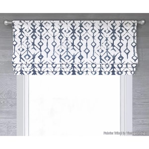 Lined Modern Geometric Faux Flat Roman Shade Window Valance; Dark Blue, Navy, Cream, Gray, Brown; Tribal; Custom;  Custom Sizing