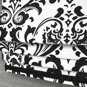 Lined Black and White Faux Mock Roman Shade Valance with Contrast Trim Coordinating Gimp Modern Damask Traditions image 1