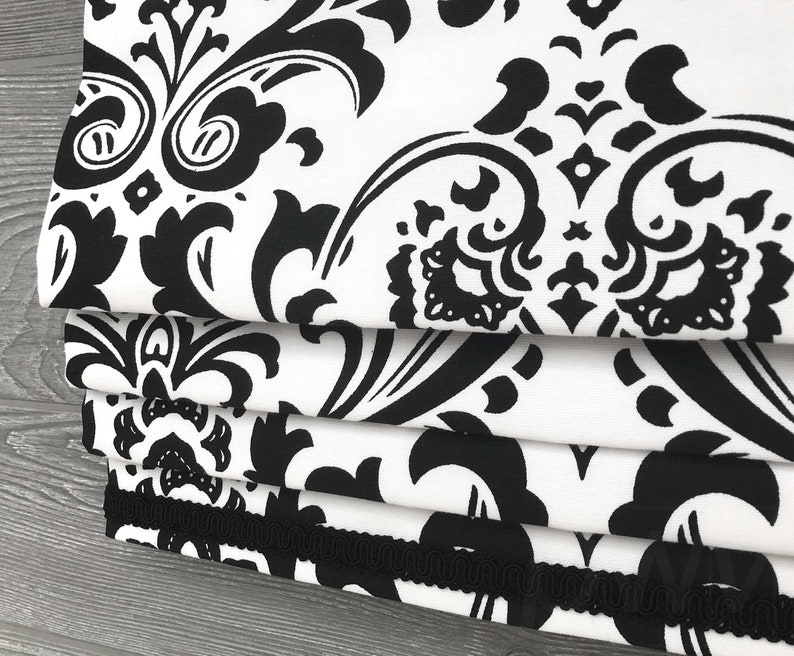 Lined Black and White Faux Mock Roman Shade Valance with Contrast Trim Coordinating Gimp Modern Damask Traditions image 1