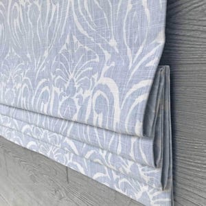 Roman Shade, Faux Shade Valance, Neutral, Powder Blue, White, Pinch Pleat Curtain Available, Joash in Mineral Blue