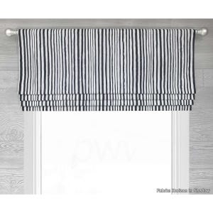 Lined Modern Stripe Faux (Fake) Roman Shade Window Valance in Dark Gray and White; Heavyweight Linen; Horizon in Shadow