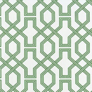 Scott Living Ander Cool Green Luxe Canvas Rod Pocket Drapery, Cafe Curtain, Green and White Modern Geometric, Sold Per Each Single Panel