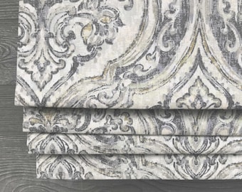 Lined Gray and Ivory Faux Fake Roman Shade Valance; Traditional Floral Filigree, Cream, Natural; Magnolia Marsala; Custom,