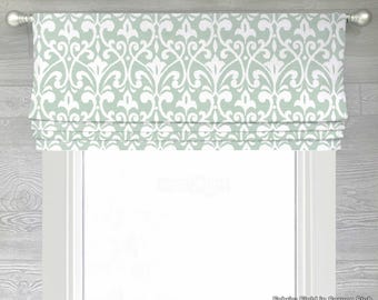 Roman Shade, Faux Shade Valance, Green and White, Pinch Pleat Curtain Available, Field in Spruce