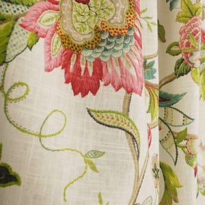 Brissac Jewel Jacobean Floral Rod Pocket Drapery, Cafe Curtain, Custom Made to Order, Sold Per Each Single Panel