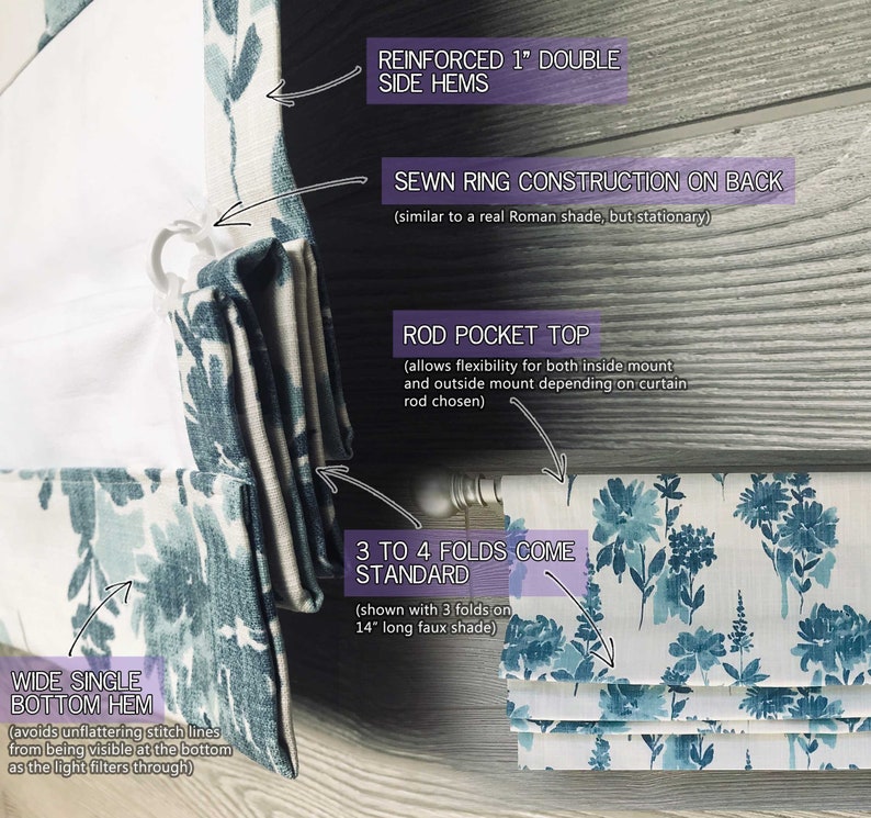 Custom Lined Faux Flat Roman Shade 34-14 to 50 Wide Blue, Green, or Salmon Pink Premier Prints Scott Living Biscay