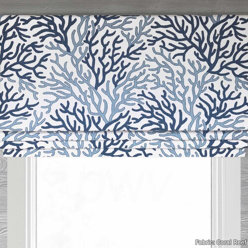 Bordered Faux Roman Shade Navy Blue/ White Ribbon Trimmed Etsy