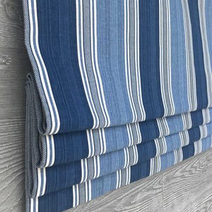Lined Navy, Blue, and White Modern Stripe Faux (Fake) Roman Shade Window Valance; Waverly; Spotswood Stripe in Porcelain;