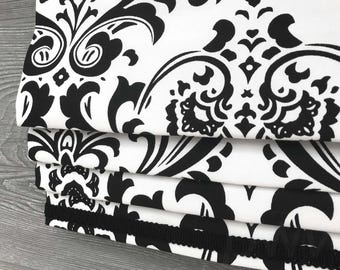 Roman Shade, Faux Shade Valance, Black and White  with Contrast Trim; Coordinating Gimp; Modern Damask; Traditions
