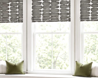 Roman Shade in Modern Gray Black and White, Designer Faux Shade Valance for Bedroom or Kitchen, Shibori Dot in Ink