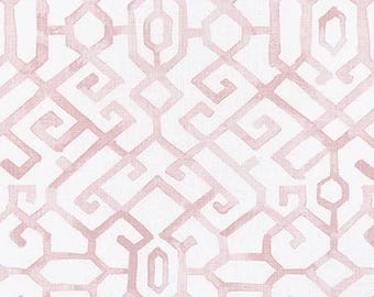 Pinch Pleat Back Tab or Rod Pocket Drapery Curtain, Chinoiserie Modern Oriental Lattice; Pink and White, Jing in Blush, Sold Per Panel