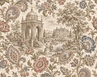 Carina Paisley in Natural Floral Jacobean Pinch Pleat Back Tab or Rod Pocket Drapery Curtain, Custom Made to Order, Sold Per Panel