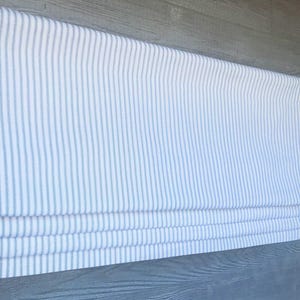 Lined Blue and White Classic Ticking Stripe Faux (Mock) Roman Shade Window Valance; for Country Kitchens, Weathered Blue