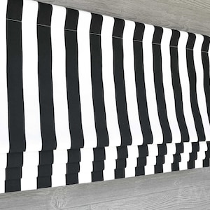 Lined Faux Flat Roman Shade Window Valance, Bold Black and White Modern Awning Stripes - Canopy in Black;  Custom Sizing