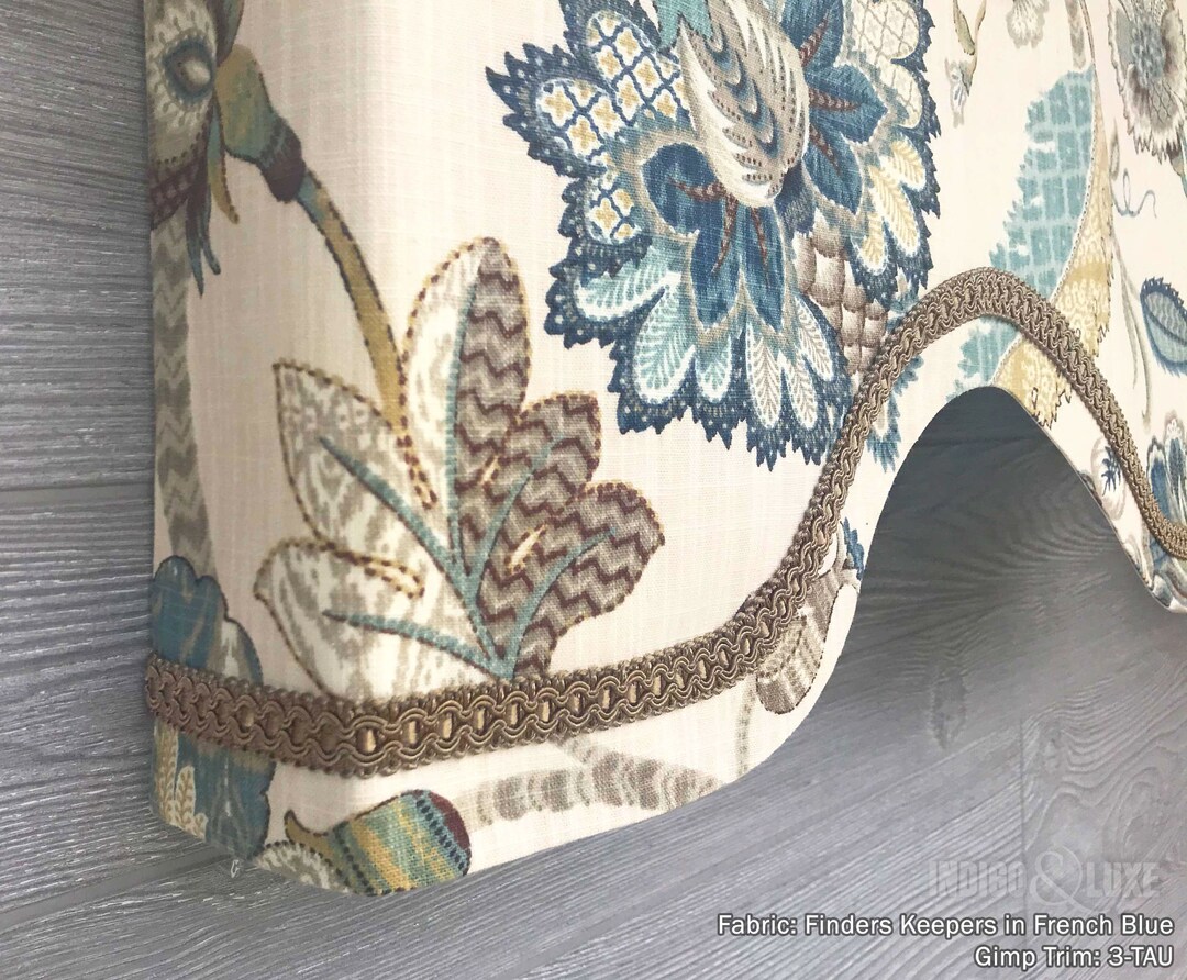 Shaped Rod Pocket Valance With Gimp Trim, Fits Single Window 33 42