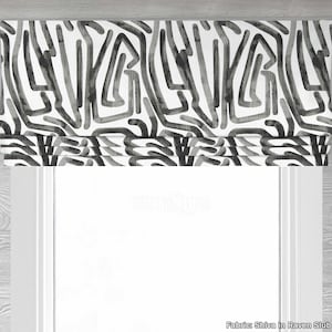 Lined Faux Flat Roman Shade Window Valance, Custom Size Window Curtain, Shiva in Raven, Black and White