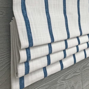 Lined Faux Roman Shade Valance, Modern Farmhouse Stripe in Navy on Off White; Miles in Italian Denim;  Custom Sizing, Home Gift