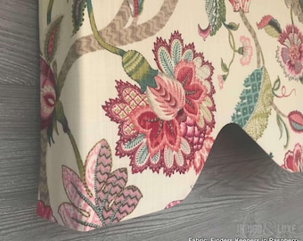 Shaped Rod Pocket Cornice Custom Valance, Fits Single Window 33 - 42 Inches ONLY, Jacobean Floral;  Finders Keepers Pattern I