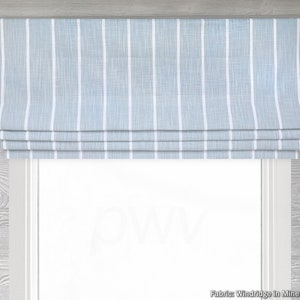 Lined Mineral Blue and White Modern Farmhouse Stripe Faux Flat Roman Shade Valance; Windridge; Custom; Custom Sizing