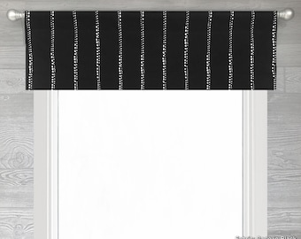 Lined Flat Valance; Black and White Stripe Valance, Modern Living;  Carlo in Black; up to 52"W