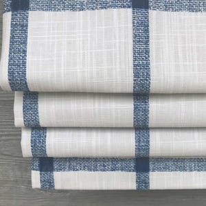 Lined Dark Blue and Off White Faux (Fake) Flat Roman Shade; Valance for Kitchen, Living and Bath Modern Farmhouse; Aaron in Italian Denim