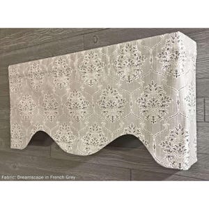 Shaped Rod Pocket Custom Valance, Fits Single Window 33 - 42 Inches ONLY, Cornice Style, Modern Floral Medallion; Black; Gray; Dreamscape image 1