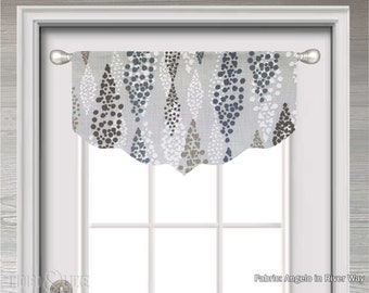 Angelo in River Way Lined Scalloped Valance for French Door or Small Window, 22" to 27" Wide, Brown, Blue, Gray, and White