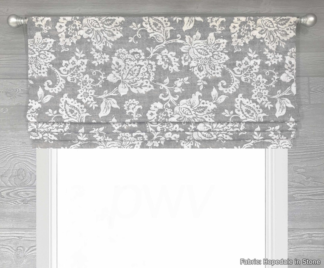 Lined Faux stationary Flat Roman Shade Valance, Jacobean Floral in ...