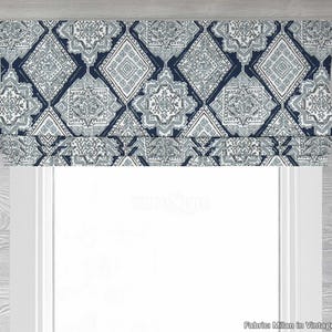 Lined Navy and White Faux (Fake) Roman Shade Window Valance; Window Curtain for Kitchen, Living, Bath, or Bedroom; Milan in Vintage Indigo