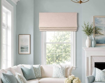Linen Roman Shade for Living Room, Faux Shade Valance in Solid Heavy Linen Fabric in Cream, Beige, Slub Linen in Natural