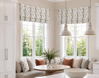 Roman Shade, Faux Shade Valance, Floral and Bird Stripe, Climbing Up in Antique