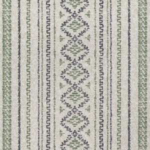 Bindu in Pine Rod Pocket Drapery, Cafe Curtain, Cotton Print Stripe in Green, Custom Made to Order, Sold Per Each Single Panel