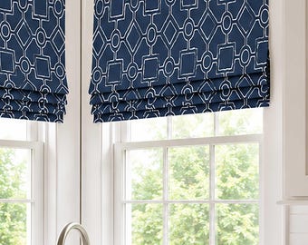 Roman Shade Made in Brazil in Italian Denim Fabric, Functional Slatted Blind, Custom Sized