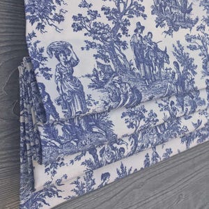 Lined Faux Roman Shade Window Valance; French Country Toile in Dark Blue and Light Cream, Waverly; Charmed Life in Cornflower