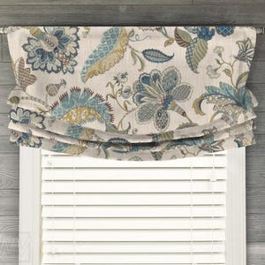 Custom Relaxed Roman Shade Balloon Valance; For Single Window Only; Jacobean Floral; Red, Pink, Orange, Teal; Finders Keepers Pattern I