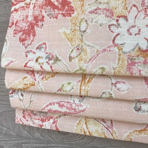 Lined Soft Pink Faux Fake Roman Shade Valance; Traditional Florals on Textured Cotton, , Romolo in Blush;