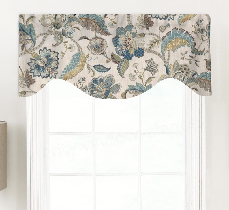 Cornice Style Fits Single Window 33-42 Inches ONLY Jacobean Floral; P Kaufmann Finders Keepers Shaped Rod Pocket Custom Valance