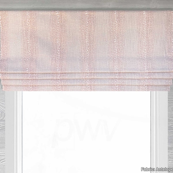 Lined Pink, Light Coral, and White Stripes Faux Fake Flat Roman Shade Valance, Antelope in Port;  Custom Sizing