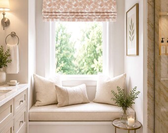 Roman Shade, Faux Shade Valance, Peachy Orange, White, Alessio in Apricot