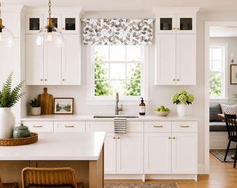Lined Flat Kitchen Valance; Modern Floral Straight Window Treatment, Taupe Gray, Dark Blue, or Green;  Grove; up to 52" Wide
