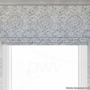Faux (Fake) Roman Shade Window Valance, Gray and Light Ivory Medallion; Magnolia Home Fashions; Marrakesh in Porcelain