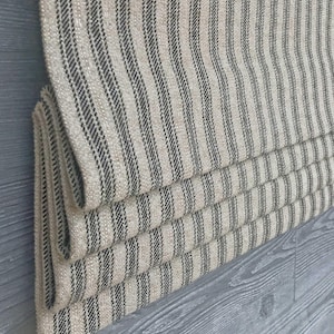 Lined Tan and Black Ticking Stripe Faux Roman Shade Window Valance; Perfect for Country Kitchens, Hayes in Black/Denton, Custom Size